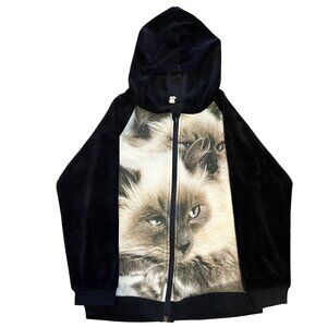 Popupshop Kitten Graphic Zip Up Hooded Sweatshirt 7/8